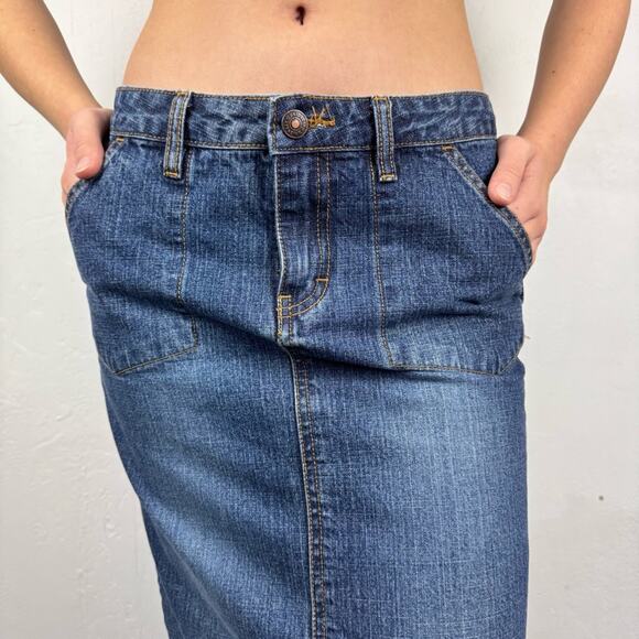 Vintage Y2K 90s Low Rise Grunge Slit Side Denim Maxi Skirt By Unionbay Size 5 - Picture 3 of 14